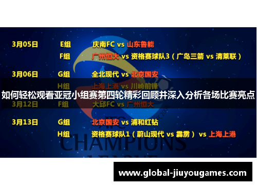 如何轻松观看亚冠小组赛第四轮精彩回顾并深入分析各场比赛亮点